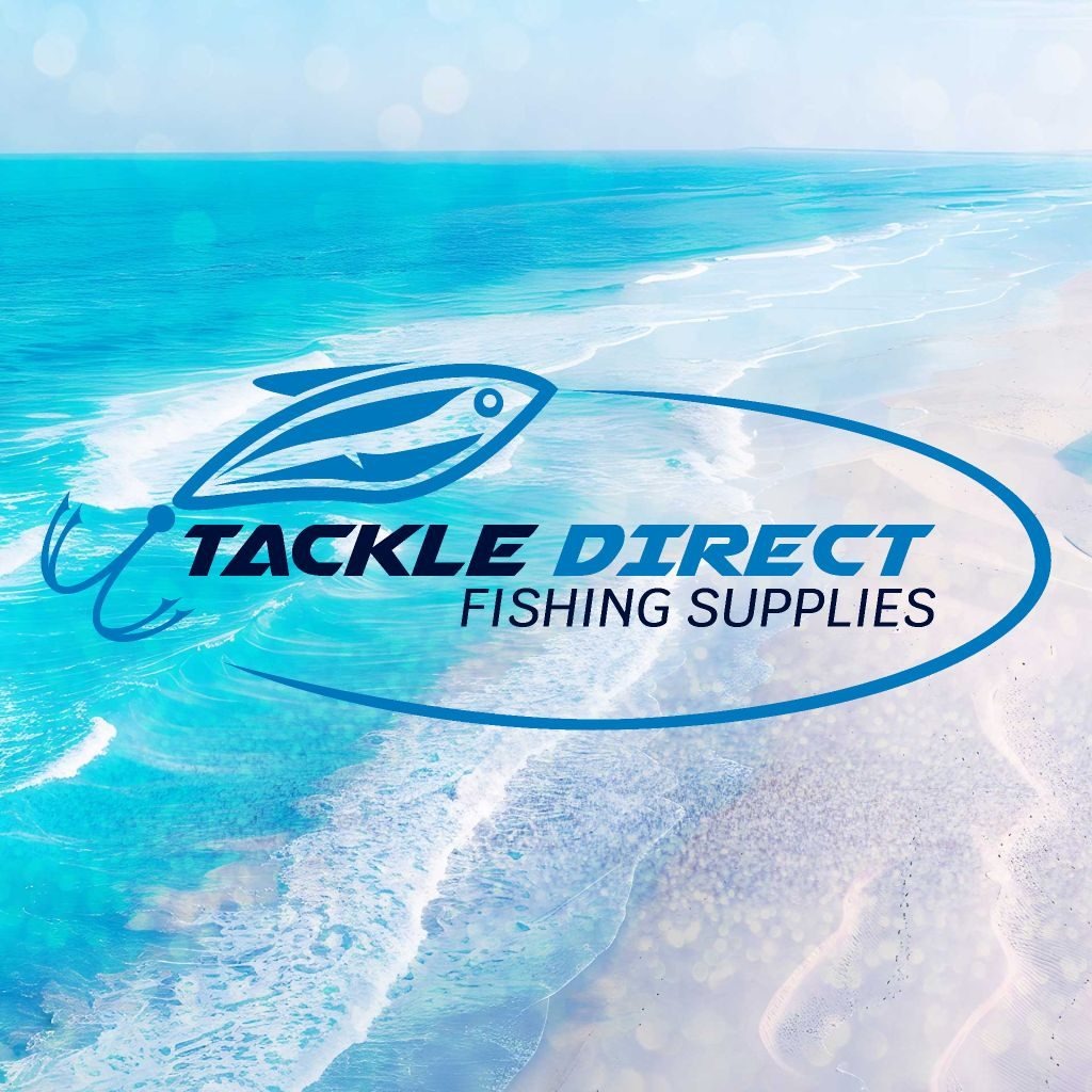 Tackle Direct Fishing Supplies logo over a turquoise beach